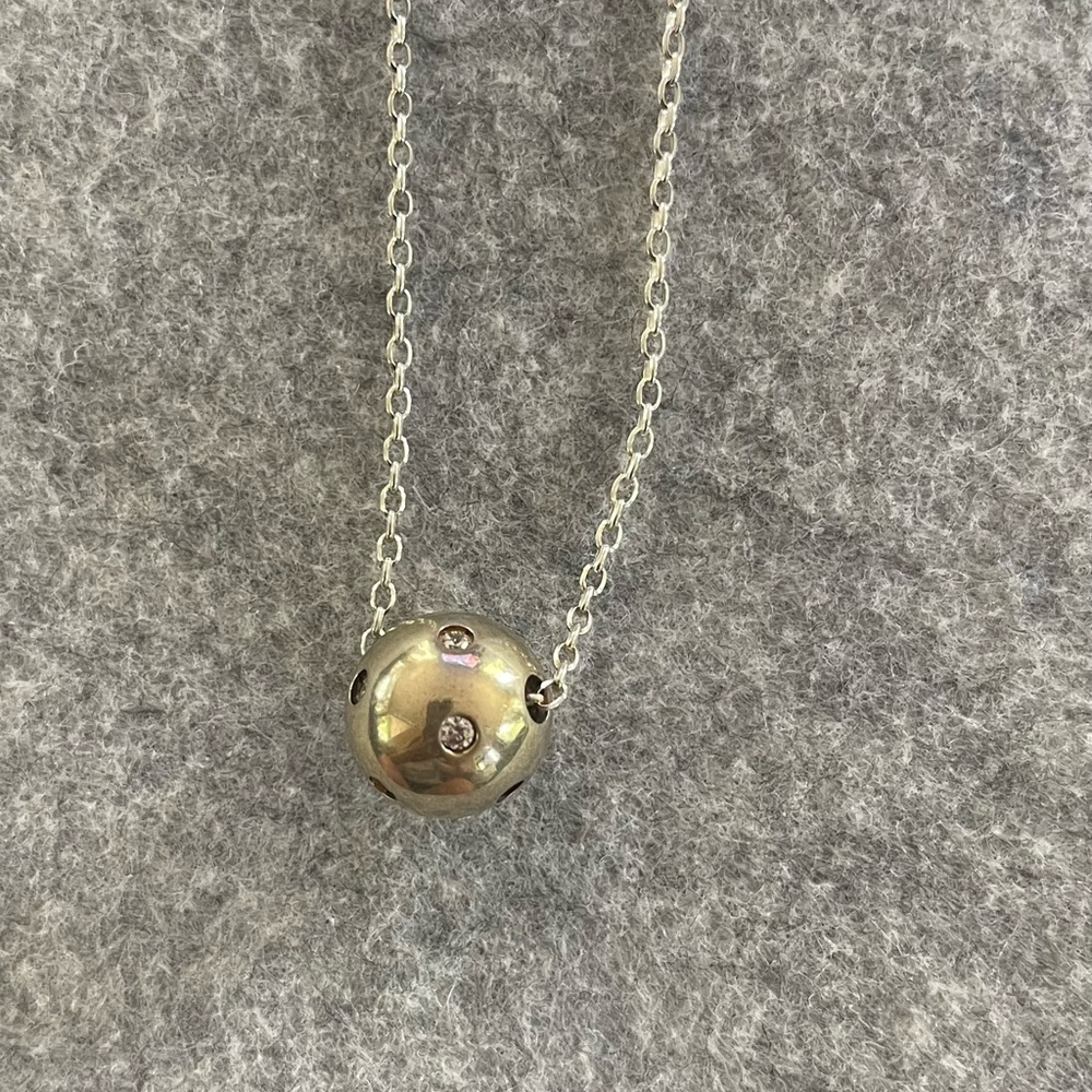 Sterling Silver Necklace w/ Gold-plated Bead 18” - Picture 2 of 4